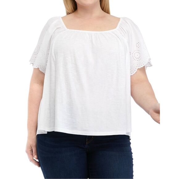 Cotton Eyelet Sleeve Shirt - Picture 1 of 7